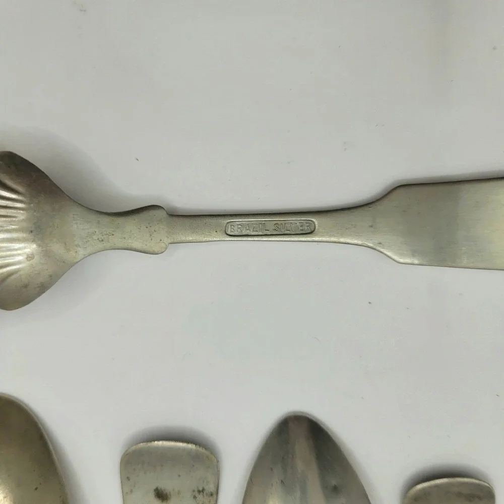 Antique Mixed Coin Silver Spoons Lot 10 Hall & Elton G Harrison Brazil Silver